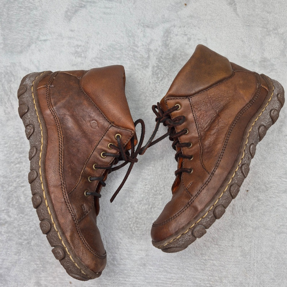 Born 7 Womens Brown Leather Lace Up Chukka Lace Up Ankle Boots Moc Toe